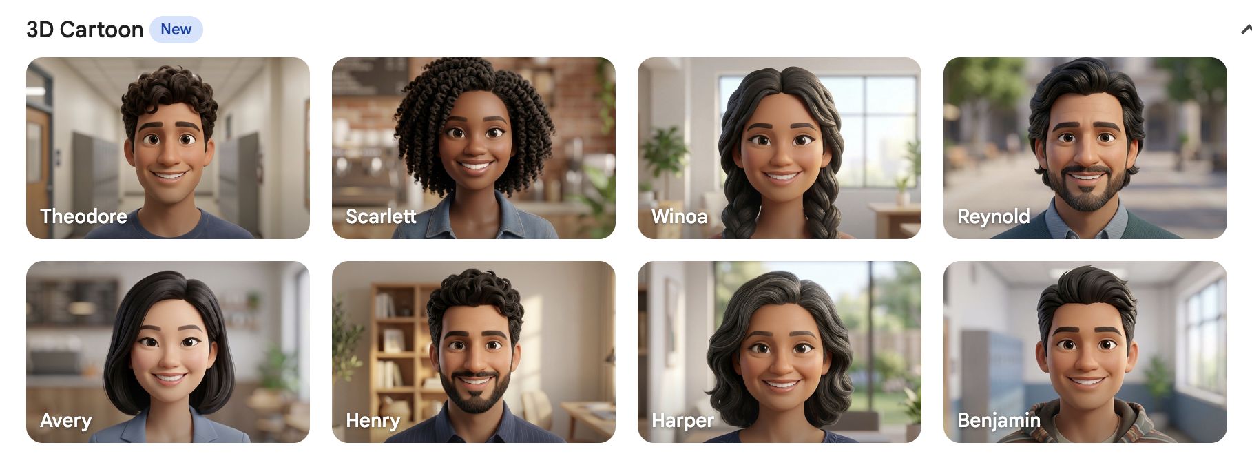 Several examples of 3D cartoon avatars