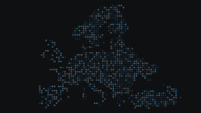Un mapa de Europa con cuadrados azules.