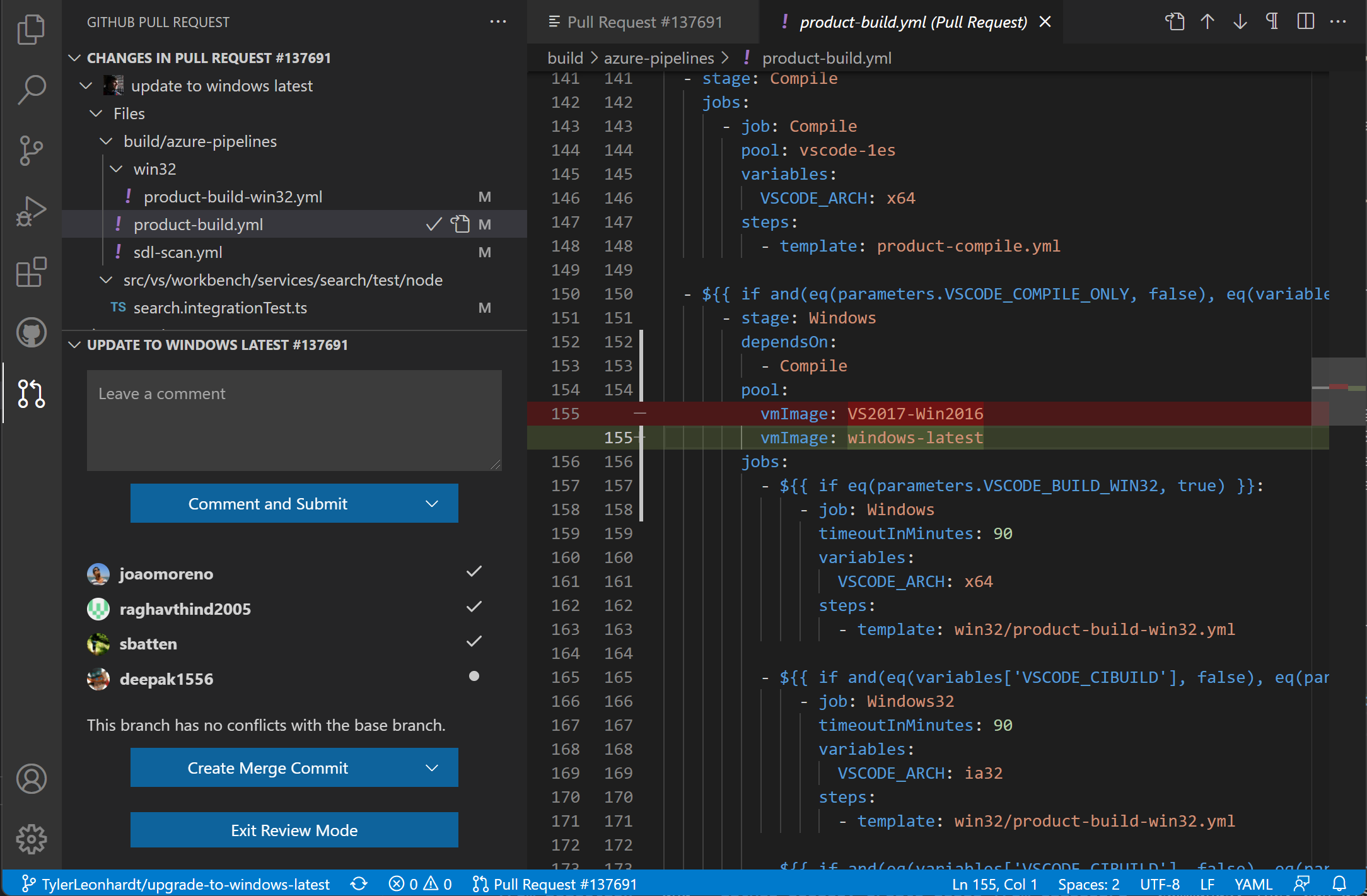 Screenshot showing files and commits in the Changes in Pull Request view.
