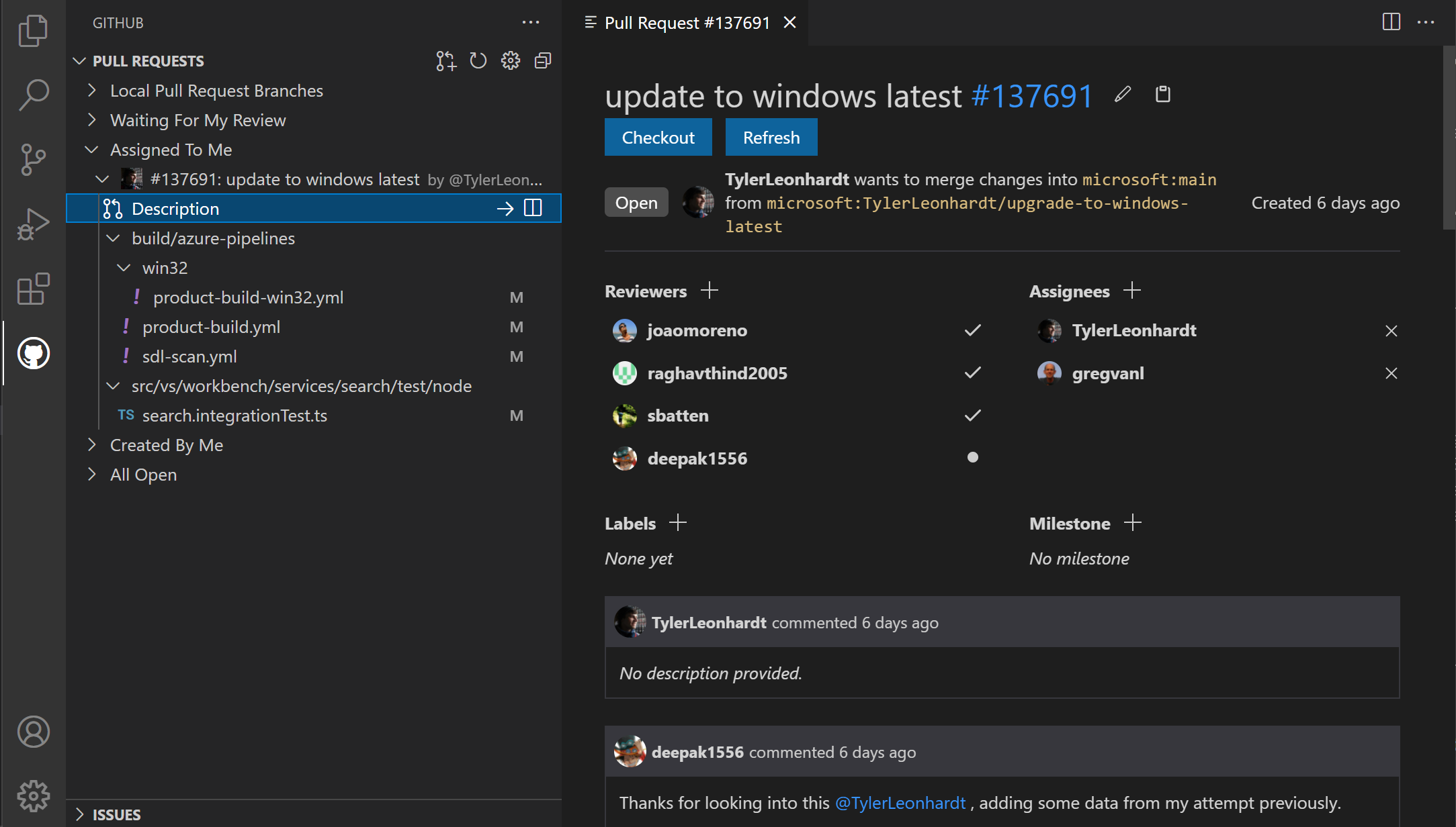 Screenshot showing a pull request description with review actions.