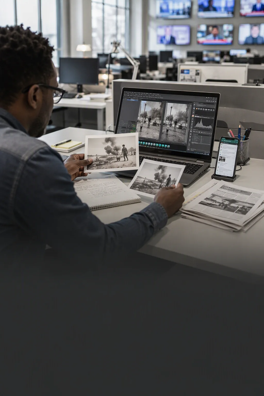 Kwame Mensah checking news images