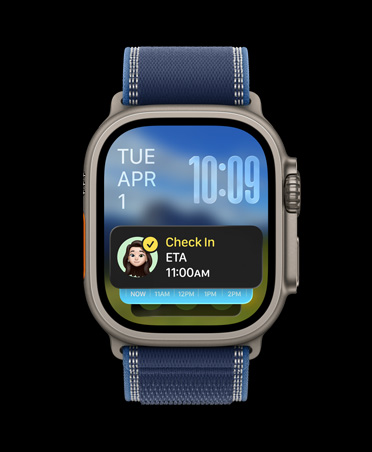 Apple Watch Ultra 3, μαύρο χρώμα, κάσα από τιτάνιο, γνωστοποίηση Δήλωσης Άφιξης στην κορυφή της Έξυπνης Στοίβας, λουράκι Trail Loop, μπλε/γαλάζιο χρώμα